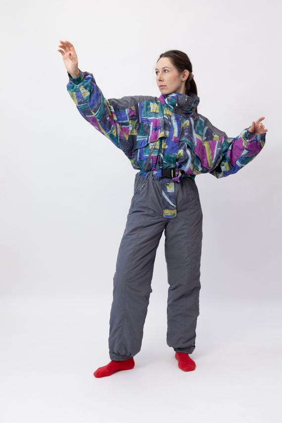 Vintage 90s Abstract Print One Piece Ski Suit Snowsuit Size M/L