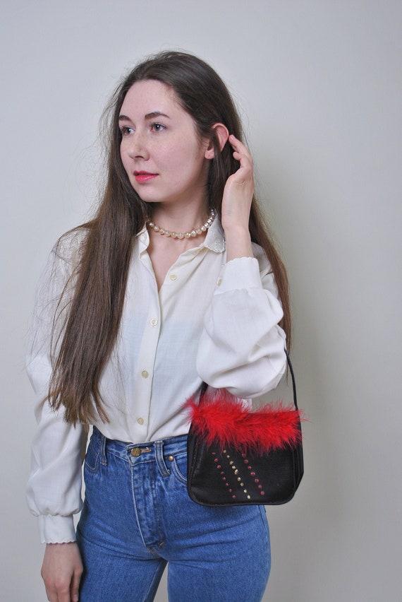 Vintage 90s Faux Fur Mini Bag: Red & Black Evening Handbag
