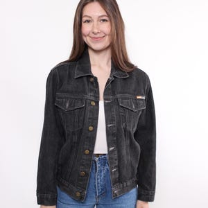 90s denim jacket in grey, vintage heavy cotton trucker jacket, Size S