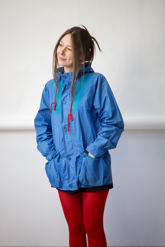 Vintage Blue Parka Drawstring Hood Size M