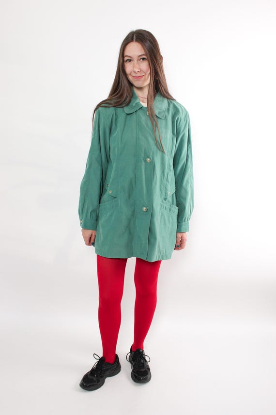 Vintage 90s Green Jacket Women, Lightweight Minimalist Spring Coat, Size M