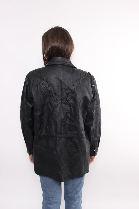 90s leather western jacket, vintage black leather… - image 2