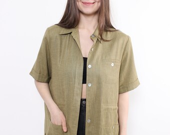 Chemise Vintage Années 70 Verte - Devon - Taille M - Manches Longues - Occasion