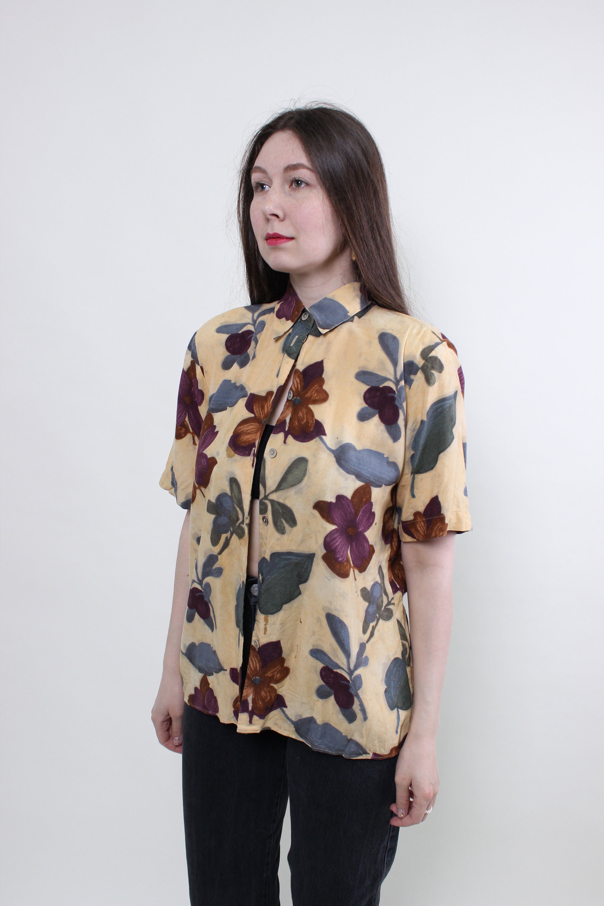 Watercolor Ferns Collared Blouse