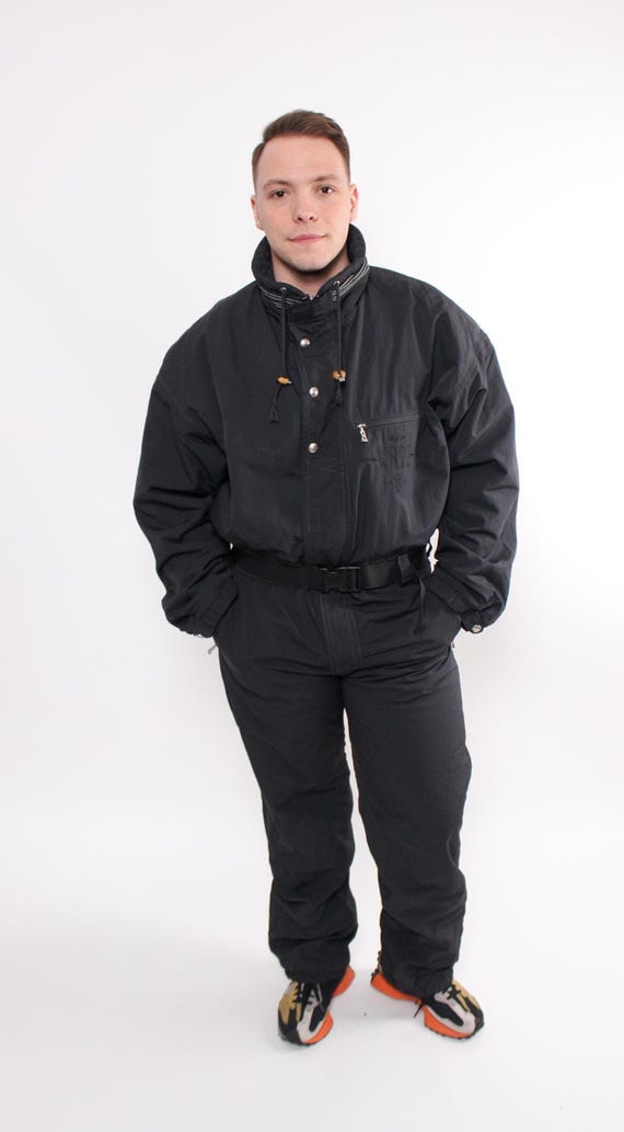 Vintage 90s Bogner one piece ski suit, Retro black snowsuit, Size L