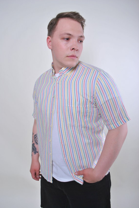 Camisa vintage hombre multicolor verano manga corta rayas Talla S Etsy Espana