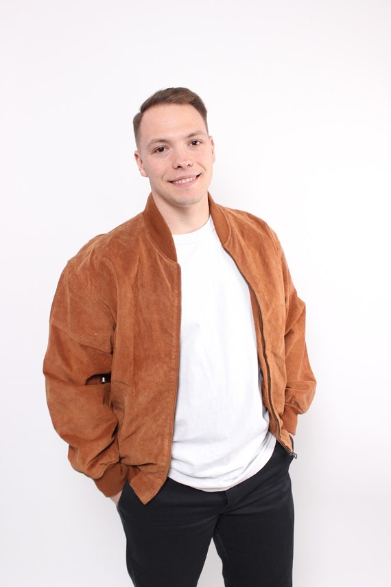 90年代のレザーボンバージャケット、ヴィンテージスエードブラウン