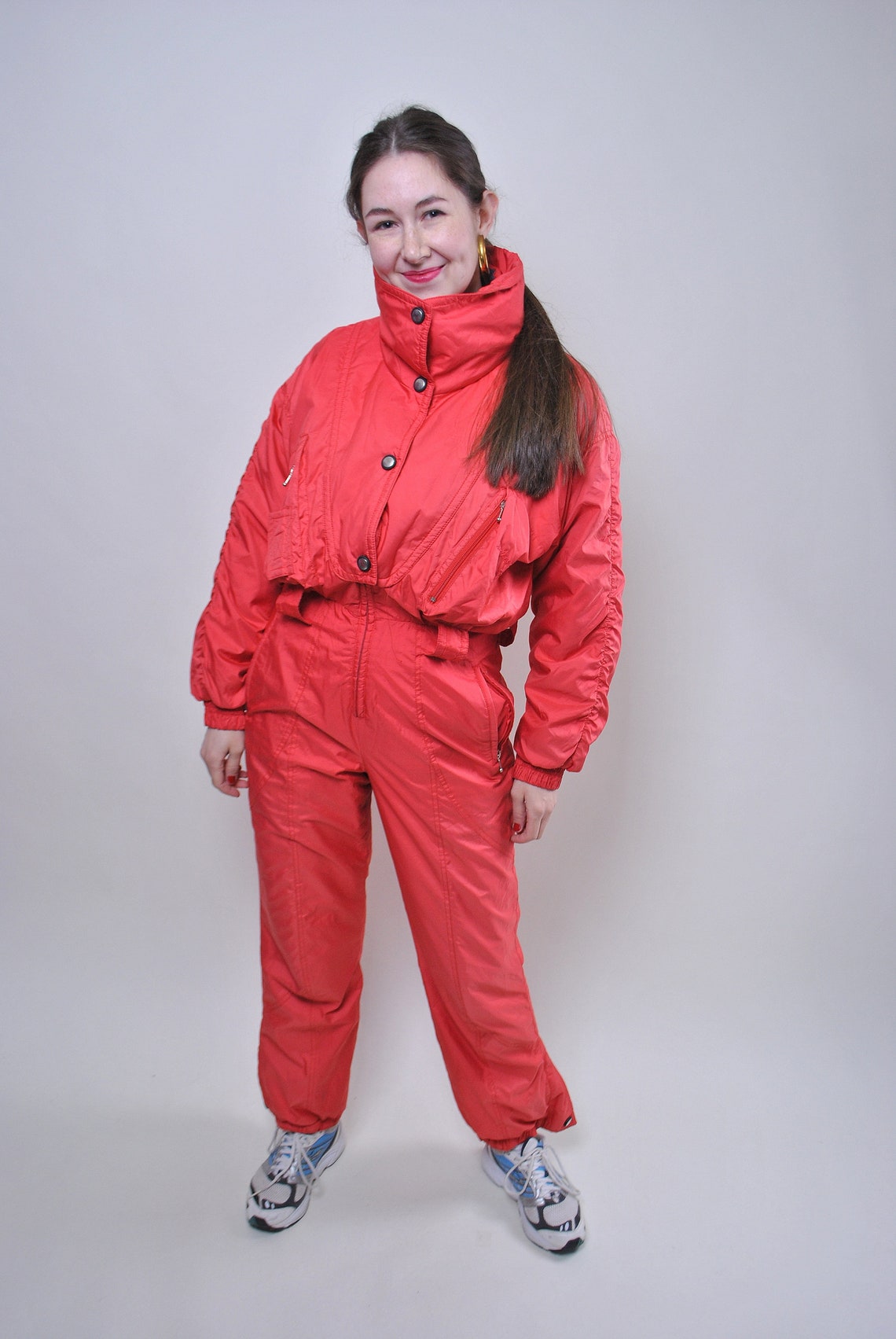 Vintage one piece red ski suit retro woman snow suit Size M Etsy