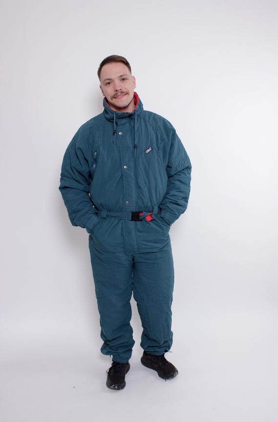 90s One Piece Ski Suit, Vintage Green Snowsuit Winter Jumpsuit, Size M