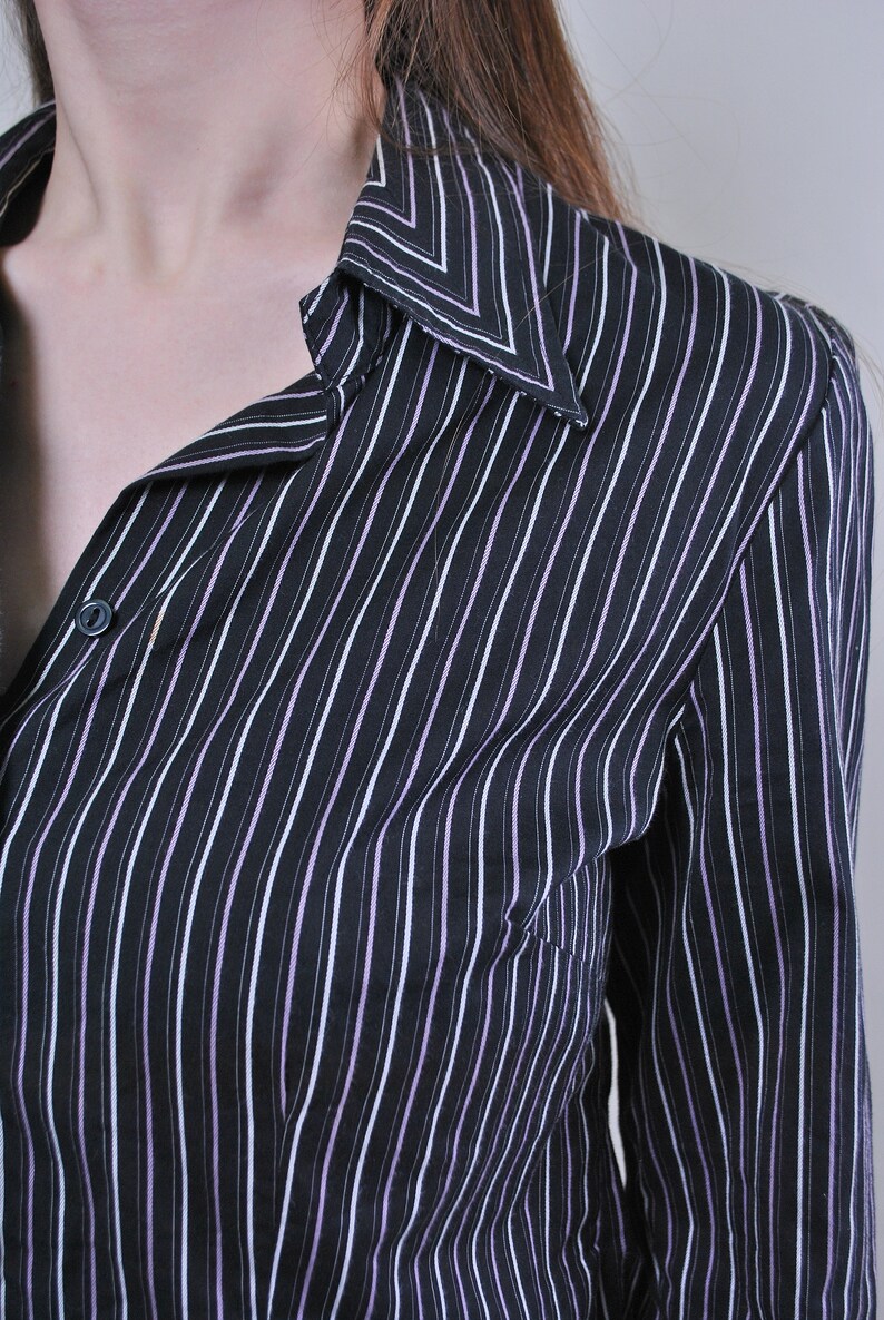 Vintage formal suit striped black blouse Size M