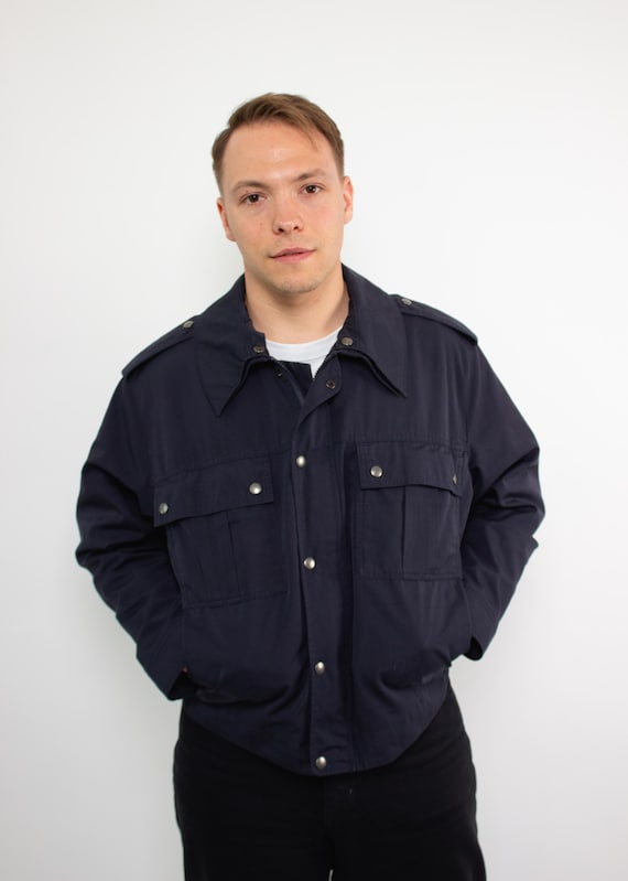 Vintage 90s Workwear Crop Jacket  Retro Navy Utility Style Jacket Size L