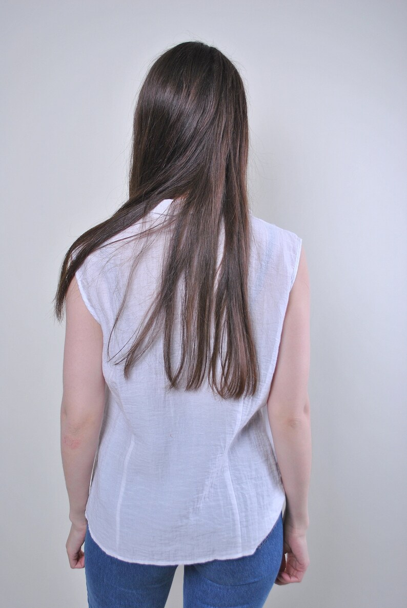 Size M Vintage white transparent sleeveless summer blouse