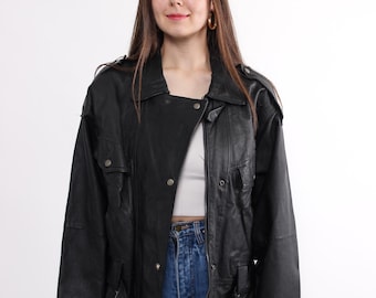 90s Vintage Leather Biker Jacket: Plus Size Rocker Style