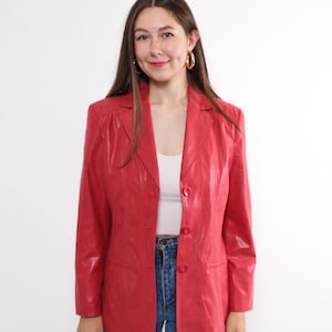 Blazer en similicuir rouge des années 90, veste en similicuir de style western vintage, taille M
