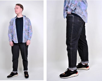 90er high waist jeans, vintage dark wash jeans, schwere baumwolle dunkelgraue jeans, Größe W 34 Large L
