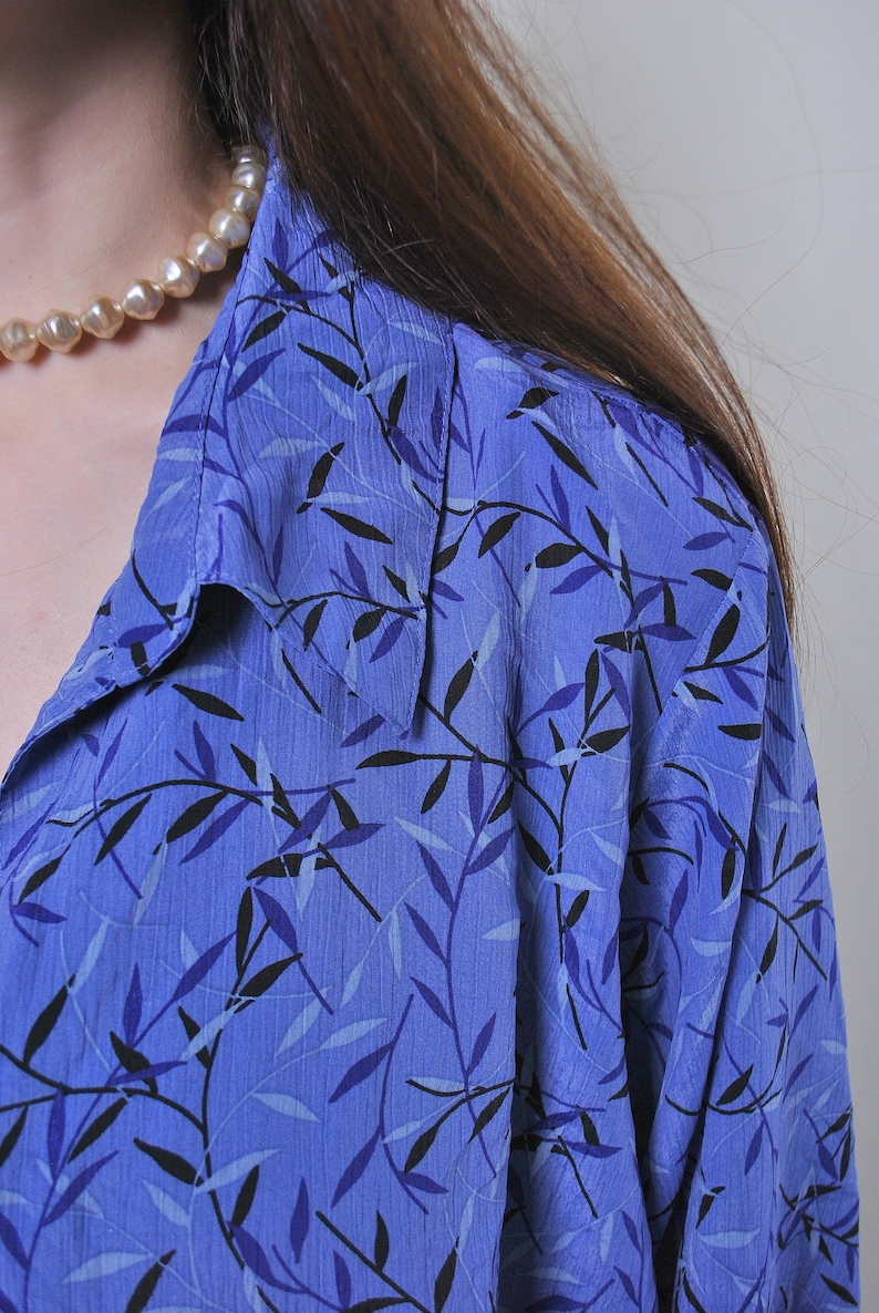 Size L 80s vintage double evening purple blouse With floral print