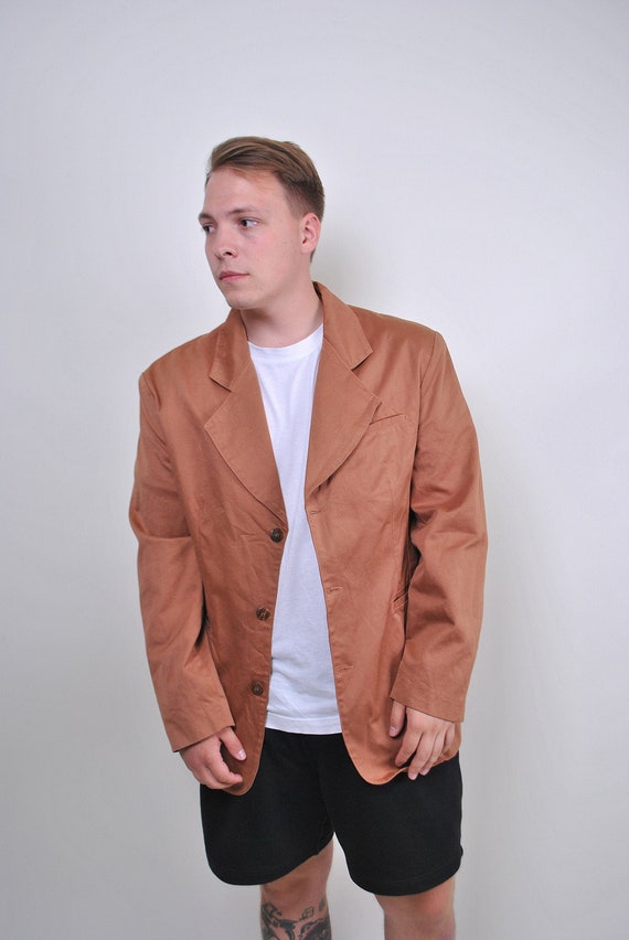 90s three button formal suit jacket, vintage pastel colors blazer in brown, Size M