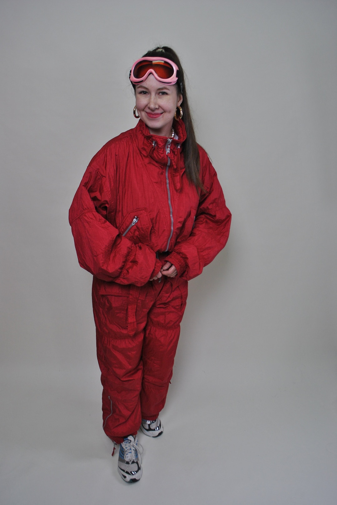 One Piece Red Ski Suit Retro Women Snow Suit From 90s Size L Etsy
