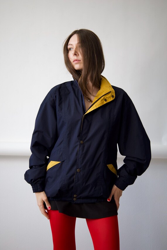 90s Navy Yellow Colorblock Windbreaker Jacket