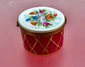 Limoges Vintage Porcelain box by Dumont, Hand painted French trinket box