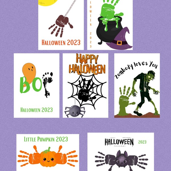 7 handprint/foot print art printable: kids/toddler artwork for Halloween spooky season