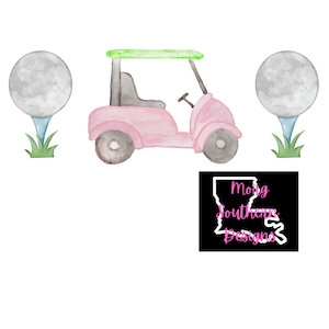 Dziewczyny golf png, różowy projekt golfowy, caddy golfowy, złote piłki i tee, sublimacja golfowa, Masters png, golf masters, wózek golfowy png