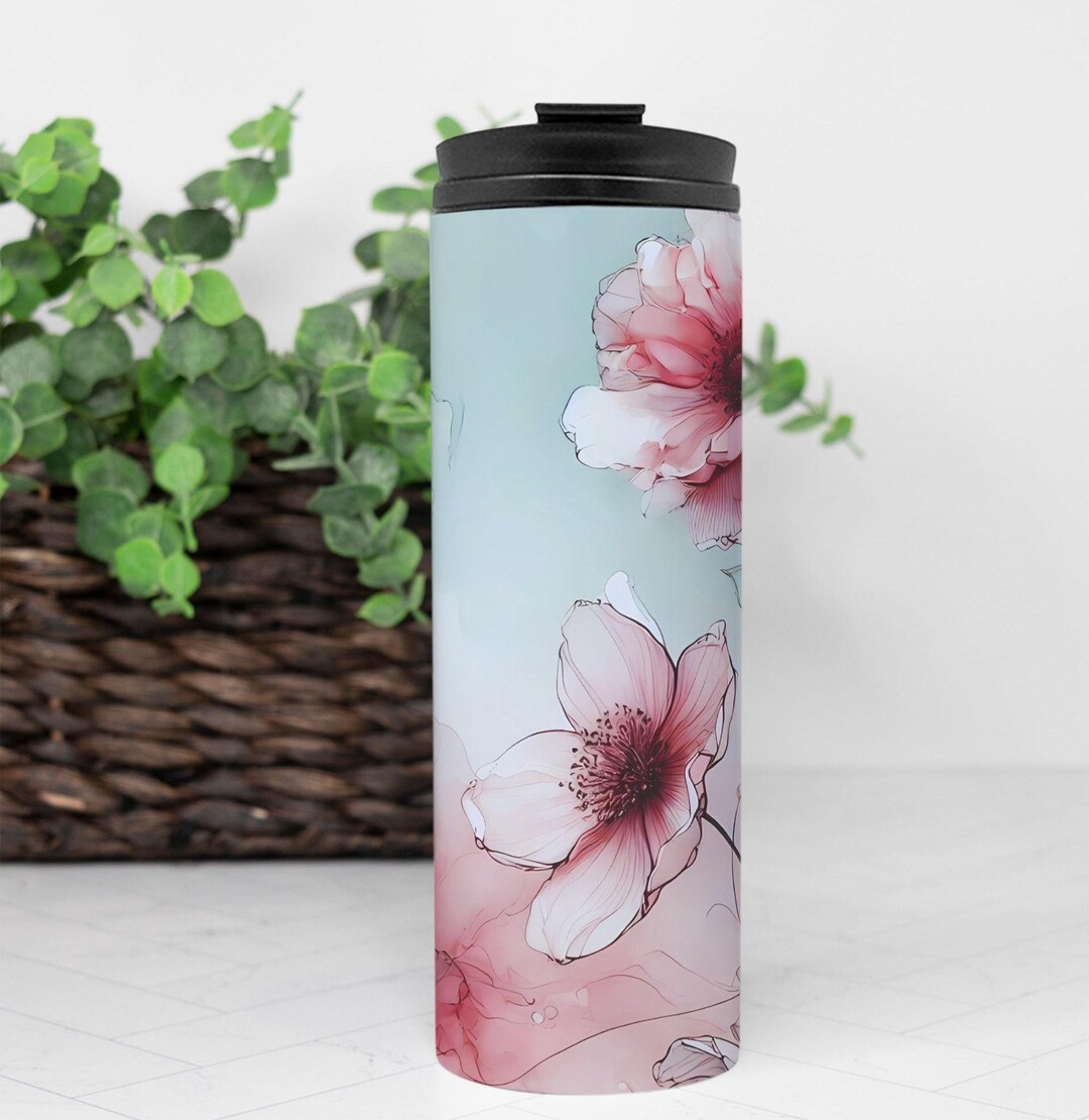 Thermal Mug with Vinyl Sticker (rose gold or navy blue; various stickers)