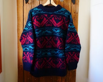 vintage Oversize Chunky Knit 100% Laine Pull