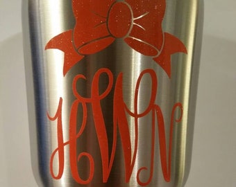 Schildersmonogram met Bow permanente vinyl stickers/mok Decals/Raamstickers/monogram sticker/bogen/eerste Decals