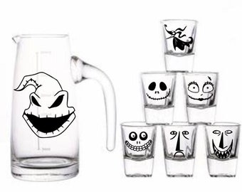 Christmas Decals for Nightmare B4 Christmas Pitcher and glass set / Christmas Decals / Christmas Nightmare / Stickers for Glasses