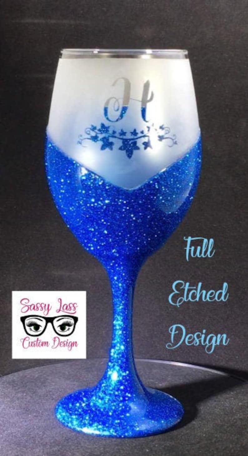 Etched Glitter Wine Glass / Wine / Glass / Glitter / Etsy