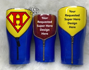 Super Hero Custom Tumbler/ Cartoon/ Personalized/ Zipper Cup / Gift for Him / Super Dad / Man Gift / Husband Gift / Cool Gift / Man Cup