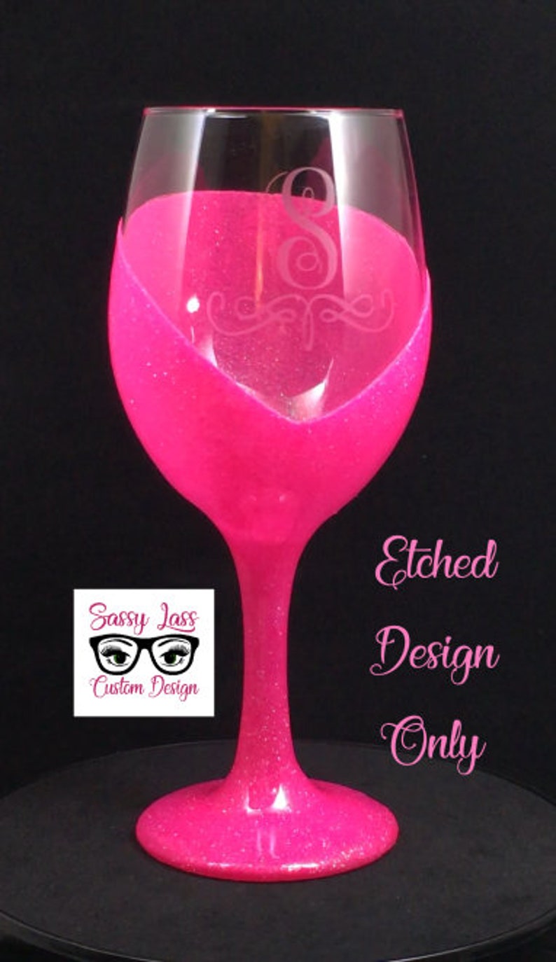 Etched Glitter Wine Glass / Wine / Glass / Glitter / Etsy