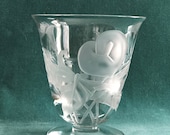 Deco Style Etched Calla Lilies on a Hand Blown Double Walled Vase Etched Floral Trumpet Vase