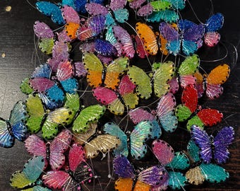Set of 12 Mini Hand Painted Glitter Butterfly Ornaments