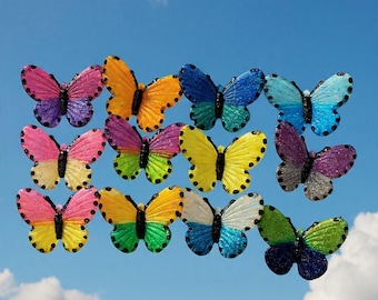 Set of 12 Mini Hand Painted Glitter Butterfly Ornaments
