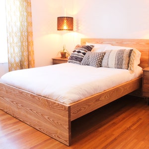 Modern solid wood bed frame, customizable bed, full head board. image 1