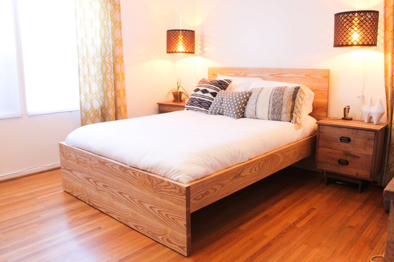 Modern solid wood bed frame, customizable bed, full head board. image 1