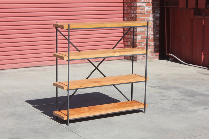 Reclaimed Wood Bookcase Industrial Steel Bookcase Modern Etsy