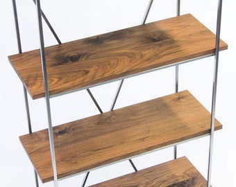 Modern Walnut Bookcase, contemporary wood shelves, bookcase, console.