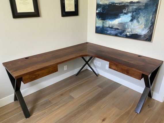 Custom L Desk Walnut Corner Desk Sleek Modern Desk. Etsy