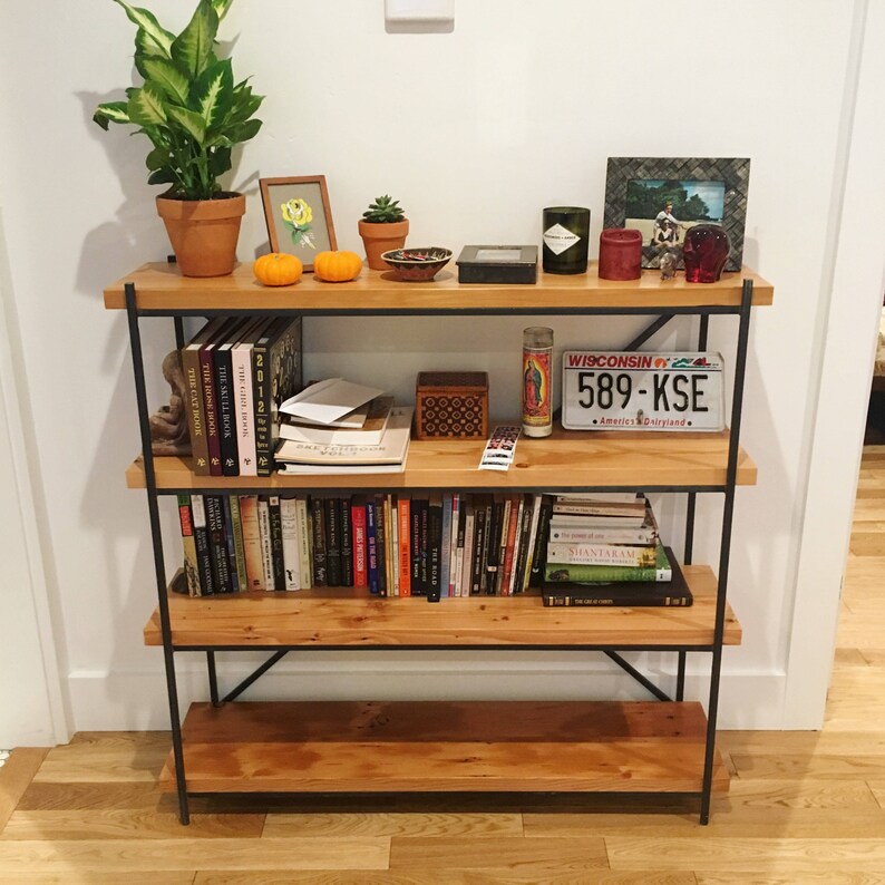 Reclaimed Wood Bookcase Industrial Steel Bookcase Modern Etsy