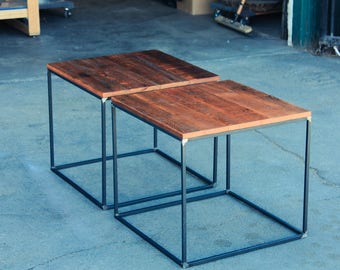Reclaimed Wood Side Tables, Modern end tables, Steel and wood side tables