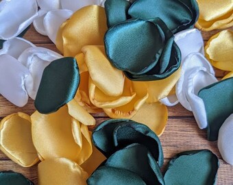 Hunter green and gold mix of rose petals for wedding decoration, flowers for flower girl, party or bridal shower decoration, reception toss