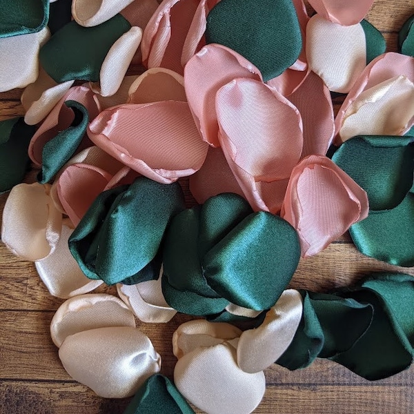 Emerald rose gold and champagne custom rose petals for wedding and bridal shower decor-aisle runner table decoration-flower girl accessories