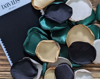 Emerald green and black petals for tossing, flower girl and petal patrol flowers for cones baskets and bags, ceremony exit floral confetti