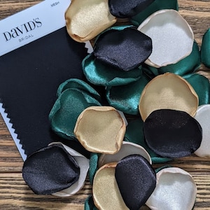 Emerald Green Satin Rose Petals: Black, Gold, Champagne Wedding Confetti