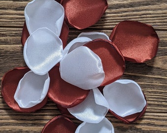 Rust and white rose petals for wedding decor, simple centerpieces, fall bridal shower decor, barn aisle runner border decor, confetti toss
