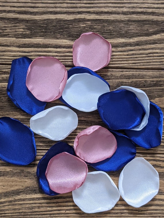 Royal blue and dusty rose wedding decor, flower girl petals, wedding