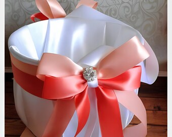 Coral and peach beach tropical flower girl basket, rustic wedding custom flower girl basket for petals accessories, modern boho barn basket